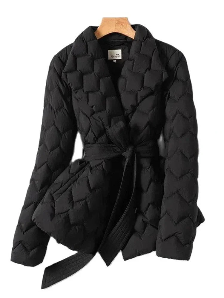 Down Jacket - Belted Waist And Insulating Down Blend