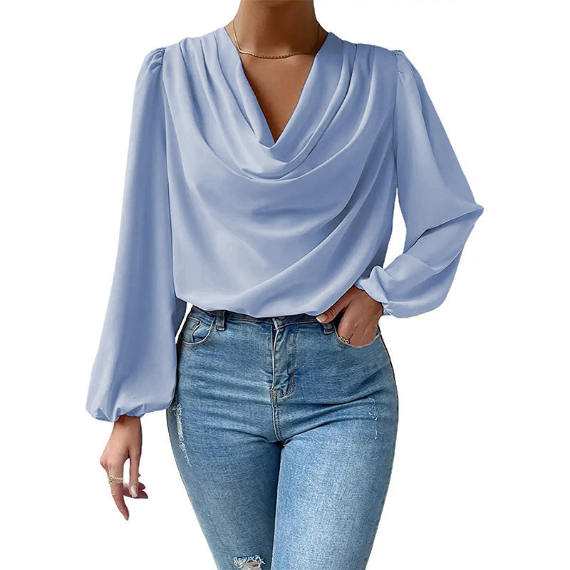 Dress - Chiffon Blend V Neck Long Sleeves And Loose Fit
