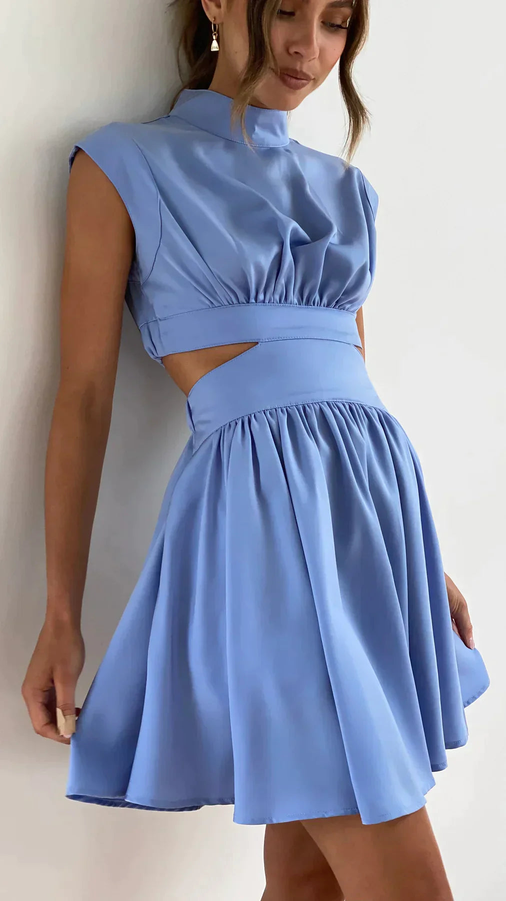 Dress - High Neck Pleated Skirt & Light Breathable Blend