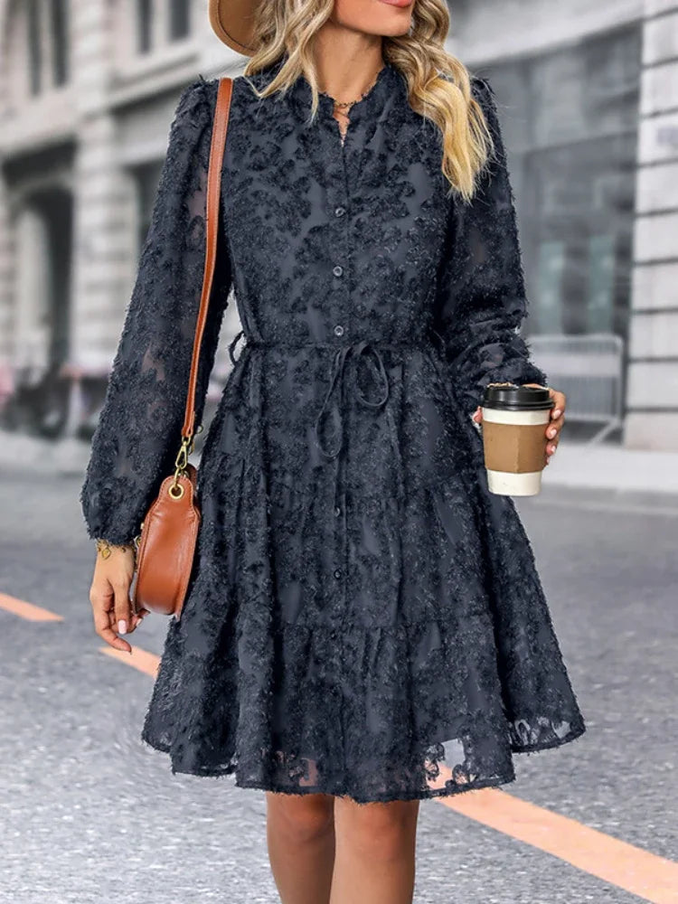 Dress - Lace Overlay Long Shape & Smooth Fitted Body