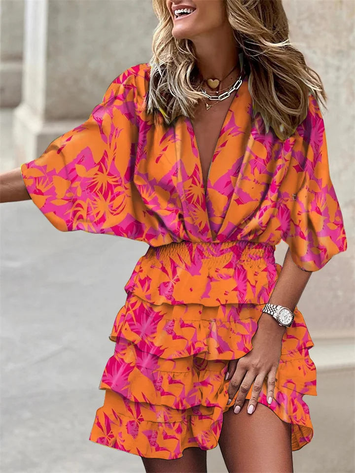 Dress - Ruffled Skirt And Elastic Waist For Easy Movement