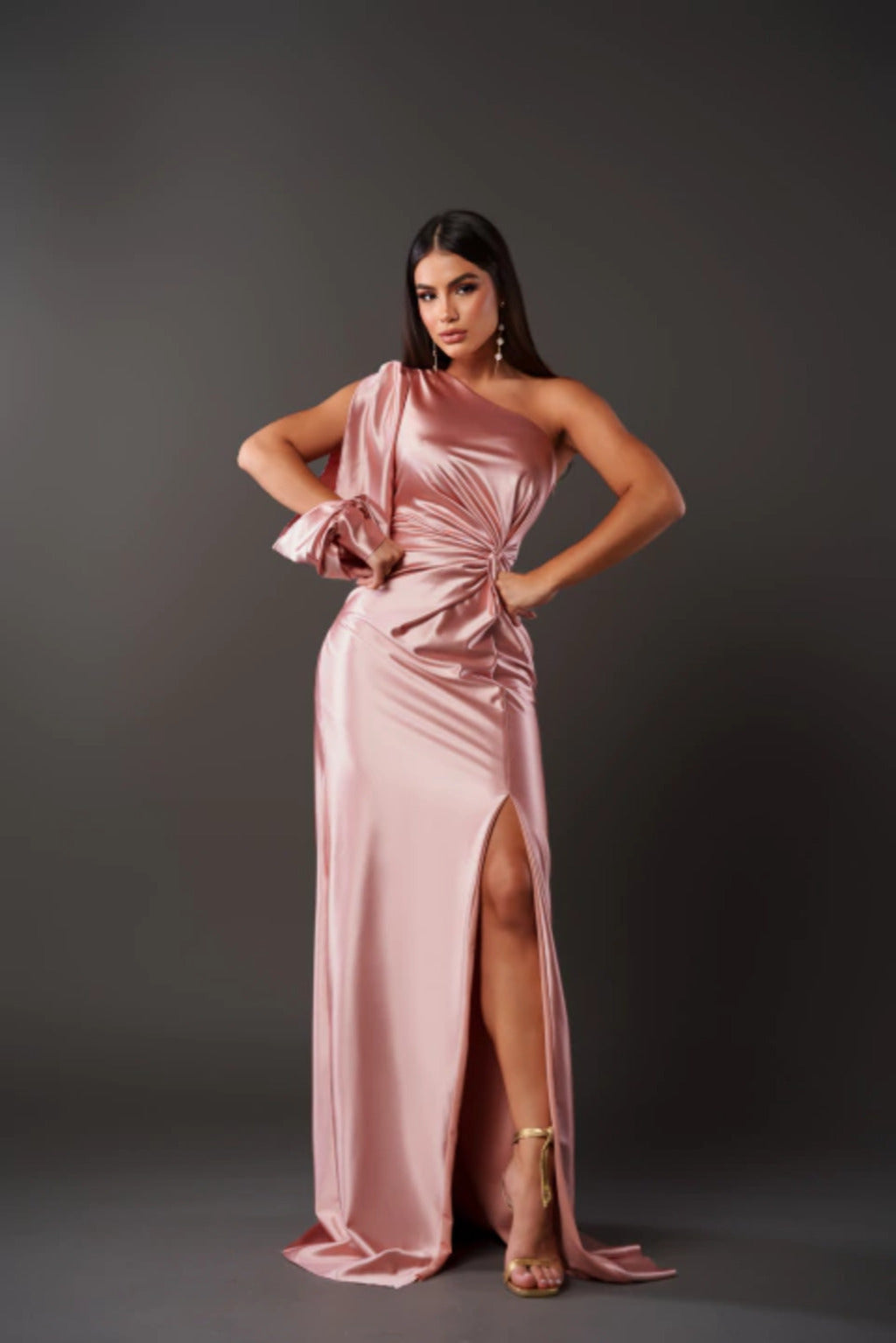 Dress – Satin Blend Midi Tailored Cut And Smooth Drape