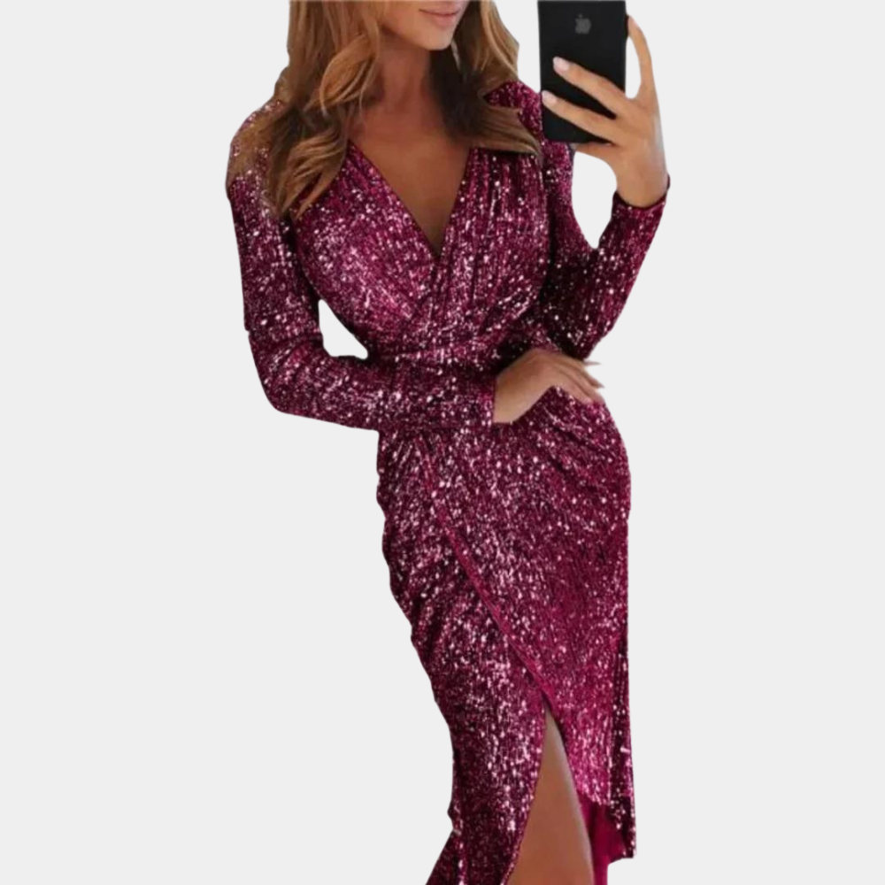 Dress - Sequin Wrap Front And Adjustable Waist Comfort