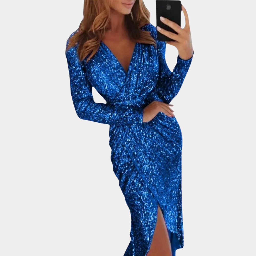 Dress - Sequin Wrap Front And Adjustable Waist Comfort