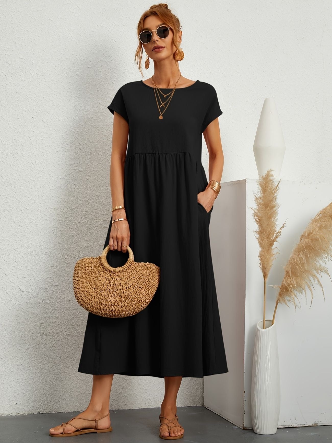Dress - Short Sleeve Maxi Shape And Easy Movement Fit