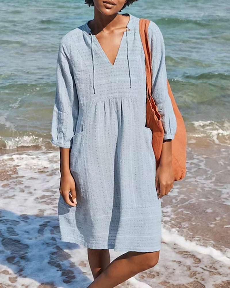 Dress – Soft Blend V Neck Shift Relaxed Fit & Smooth Drape