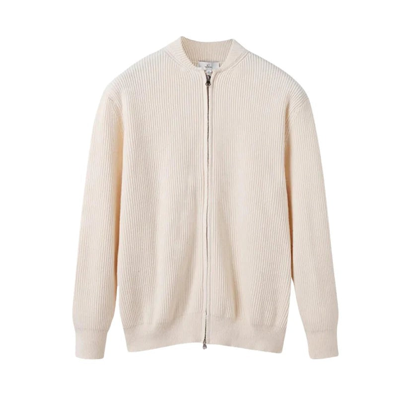 Full Zip Sweater - Natural Blend Knit And Easy Warmth