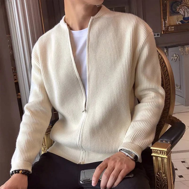 Full Zip Sweater - Natural Blend Knit And Easy Warmth
