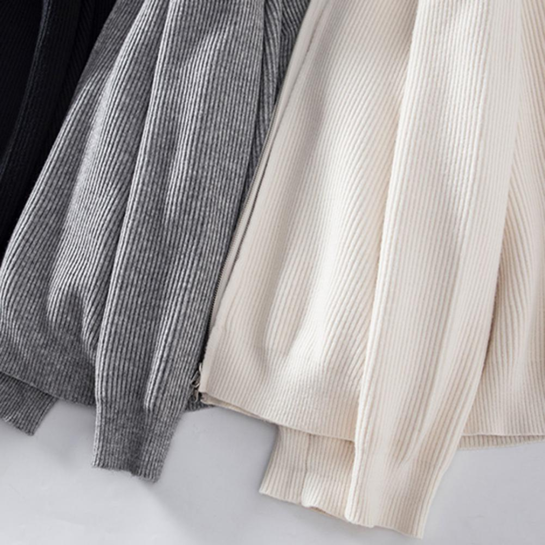Full Zip Sweater - Natural Blend Knit And Easy Warmth