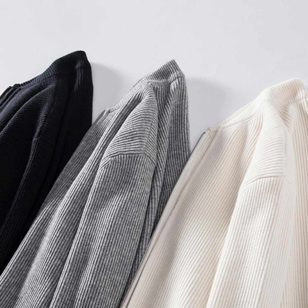 Full Zip Sweater - Natural Blend Knit And Easy Warmth