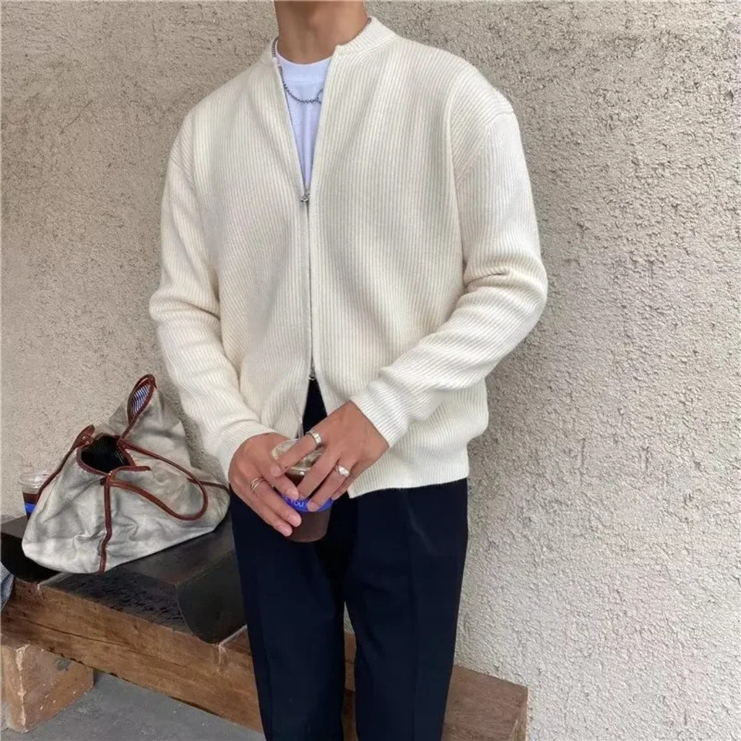 Full Zip Sweater - Natural Blend Knit And Easy Warmth