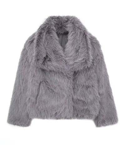 Fur Blend Coat - Fold Over Collar & Layering Warmth