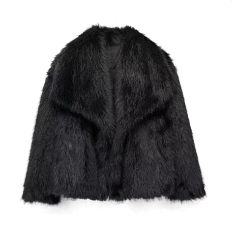 Fur Blend Coat - Fold Over Collar & Layering Warmth