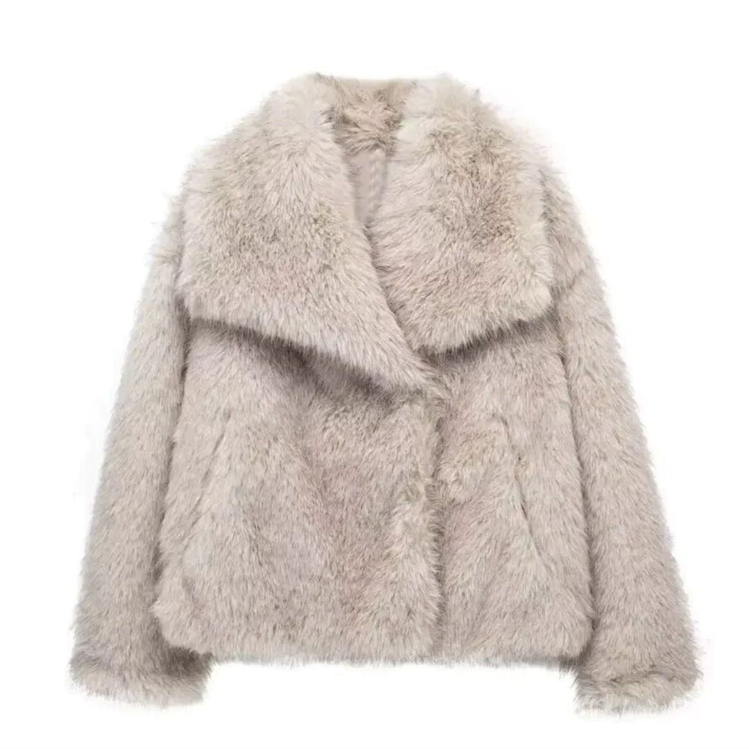 Fur Coat - Mid Length With Fur Blend Trim And Warm Lining