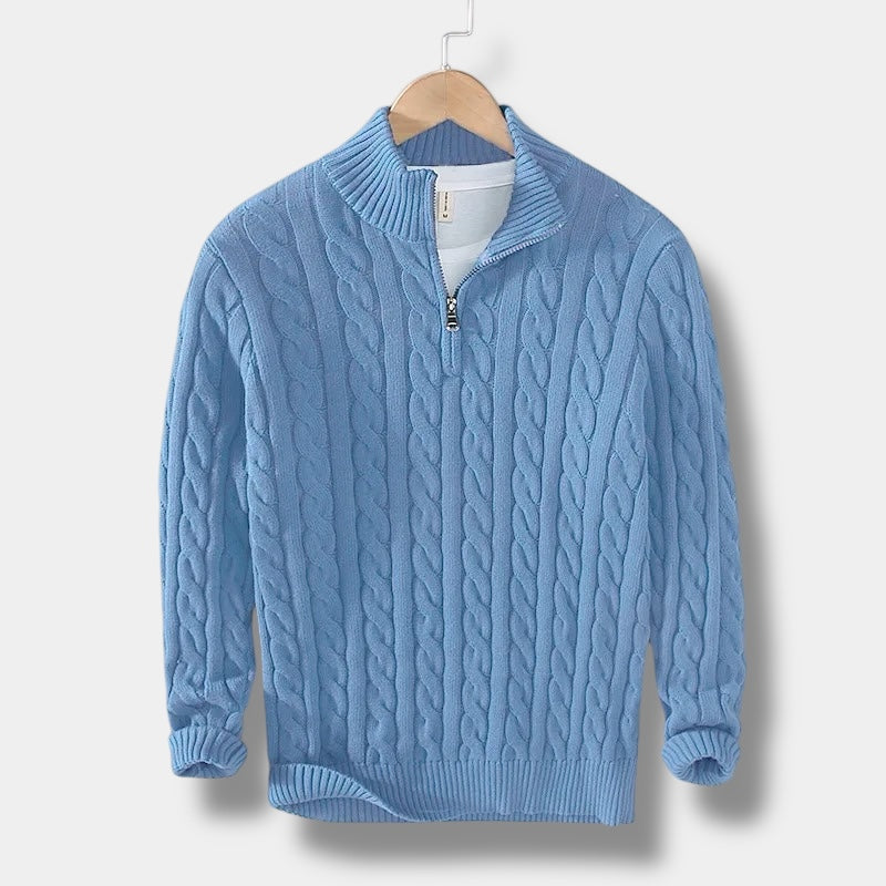 Half Zip Sweater – Jacquard Knit & Mock Neck Comfort