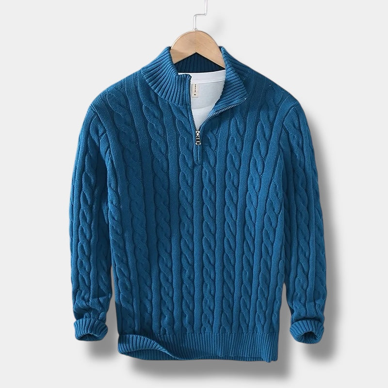 Half Zip Sweater – Jacquard Knit & Mock Neck Comfort