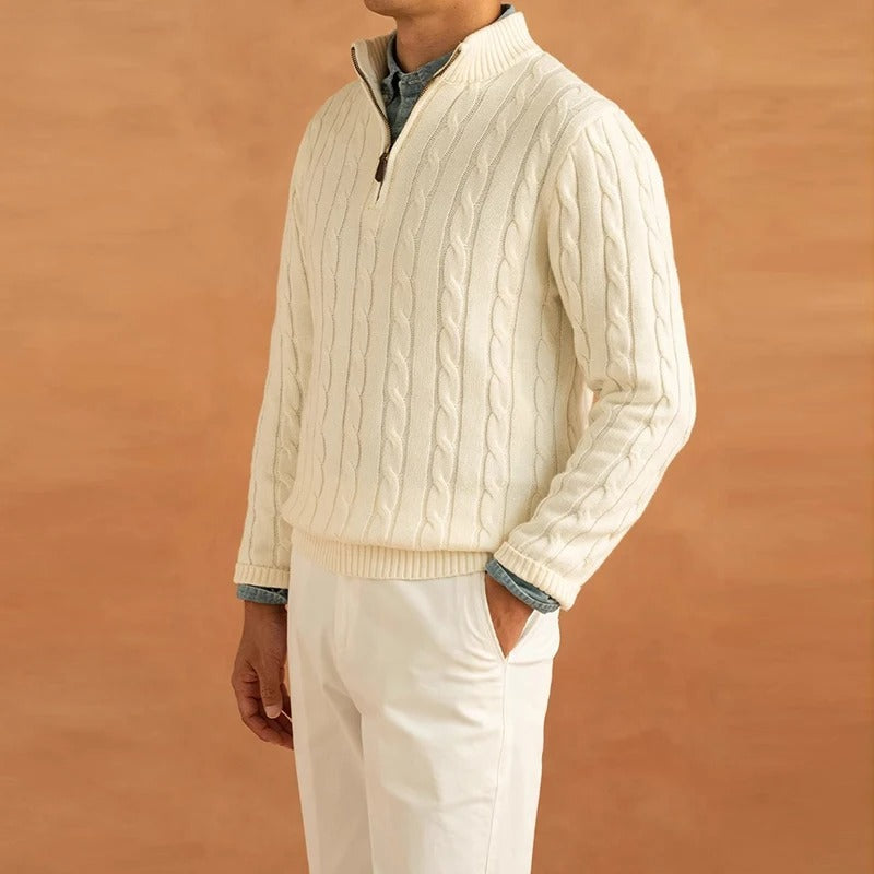 Half Zip Sweater – Jacquard Knit & Mock Neck Comfort