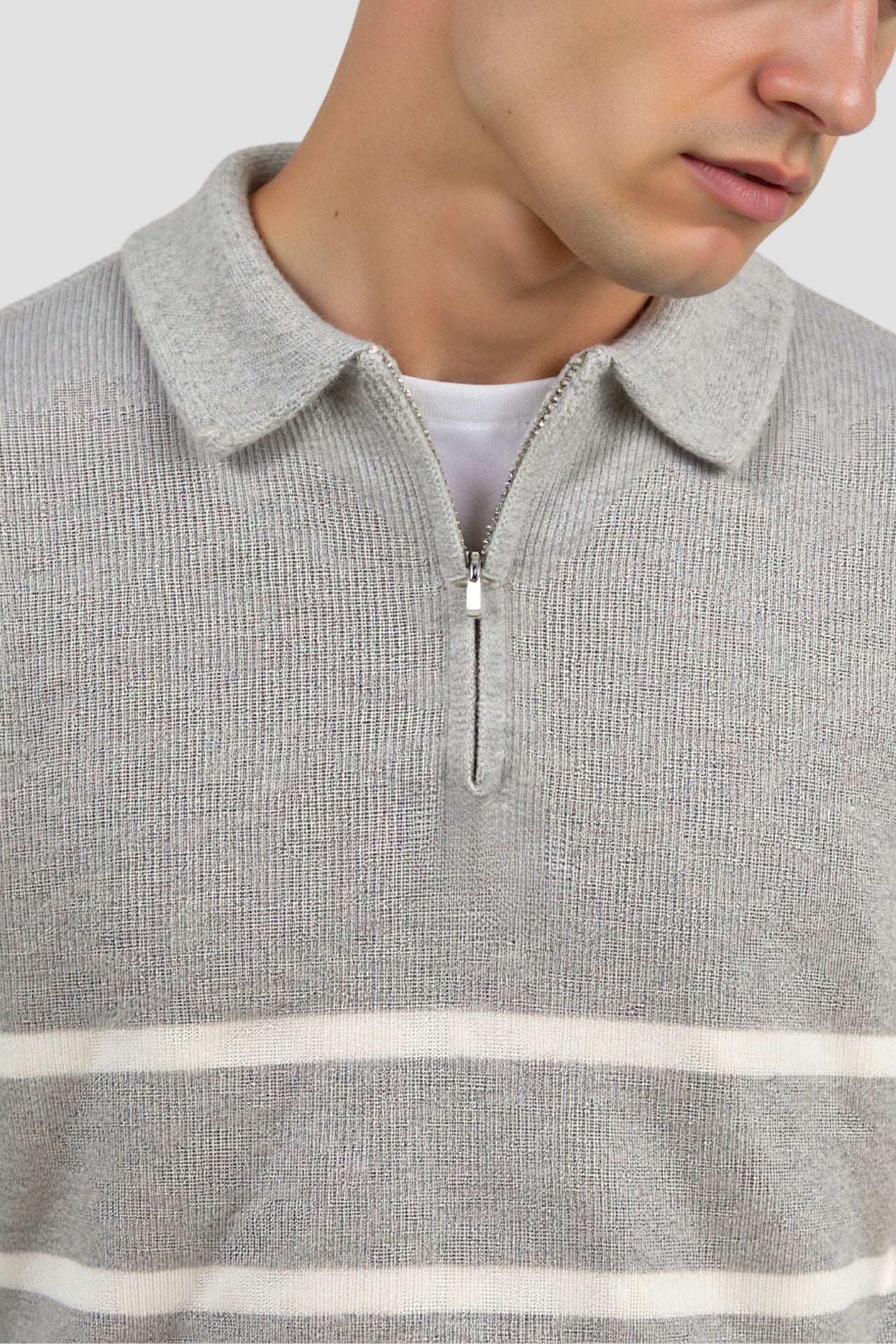 Half Zip Sweater - Striped Knit And Warm Breathable Fit