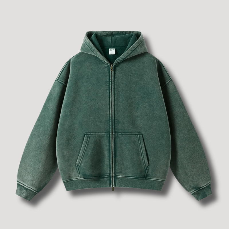 Hoodie – Soft-Blend Fabric Attached Hood & Zipper Front