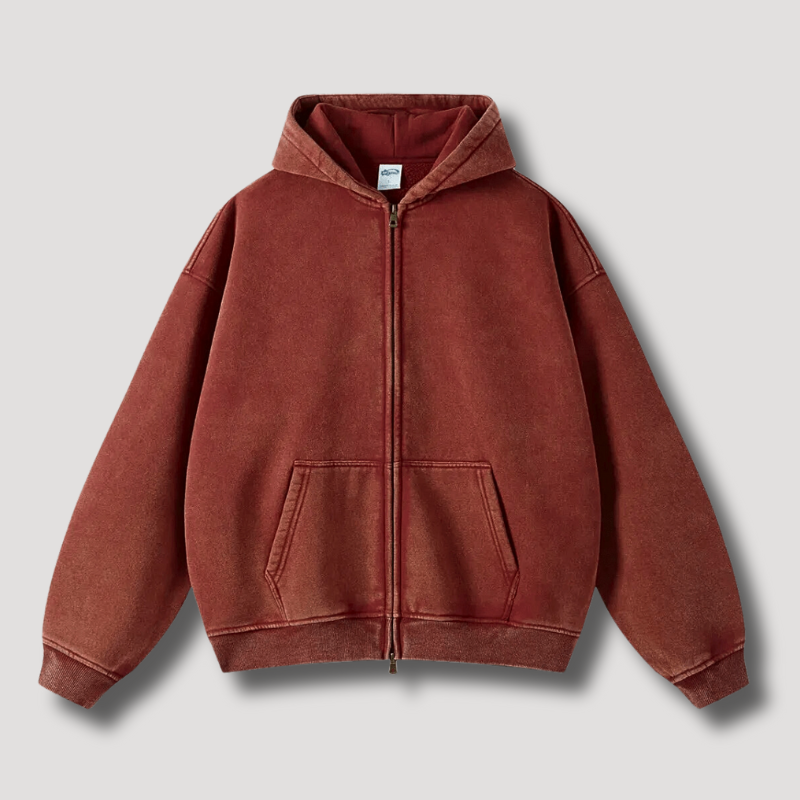 Hoodie – Soft-Blend Fabric Attached Hood & Zipper Front
