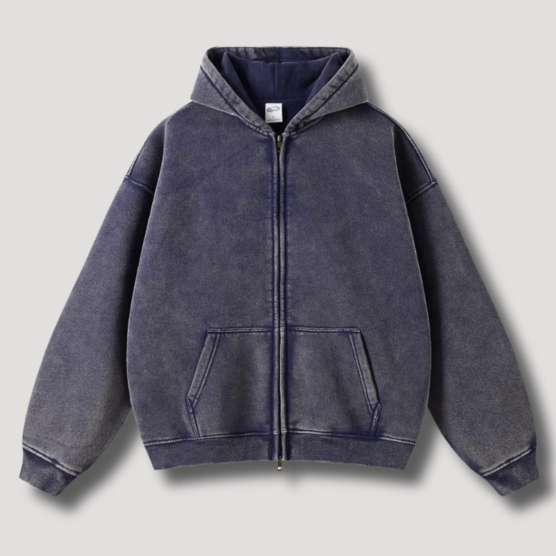 Hoodie – Soft-Blend Fabric Attached Hood & Zipper Front