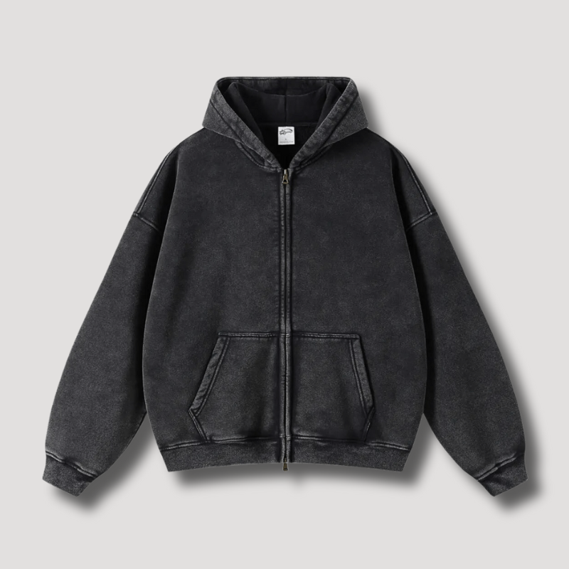 Hoodie – Soft-Blend Fabric Attached Hood & Zipper Front