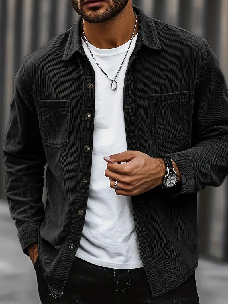 Jacket - Corduroy Blend Button Front And Pocketed Warmth