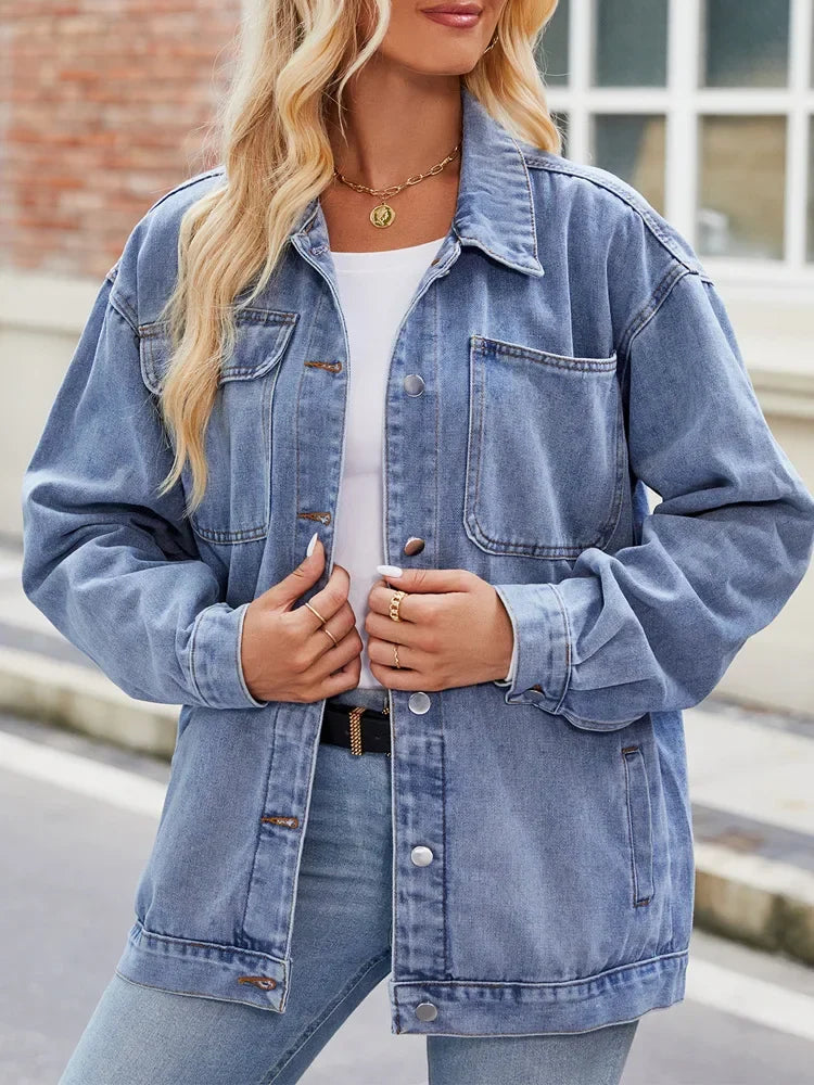 Jacket - Denim Blend Oversized Button Front & Chest Pockets