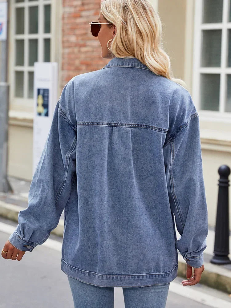 Jacket - Denim Blend Oversized Button Front & Chest Pockets
