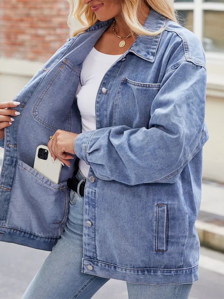 Jacket - Denim Blend Oversized Button Front & Chest Pockets