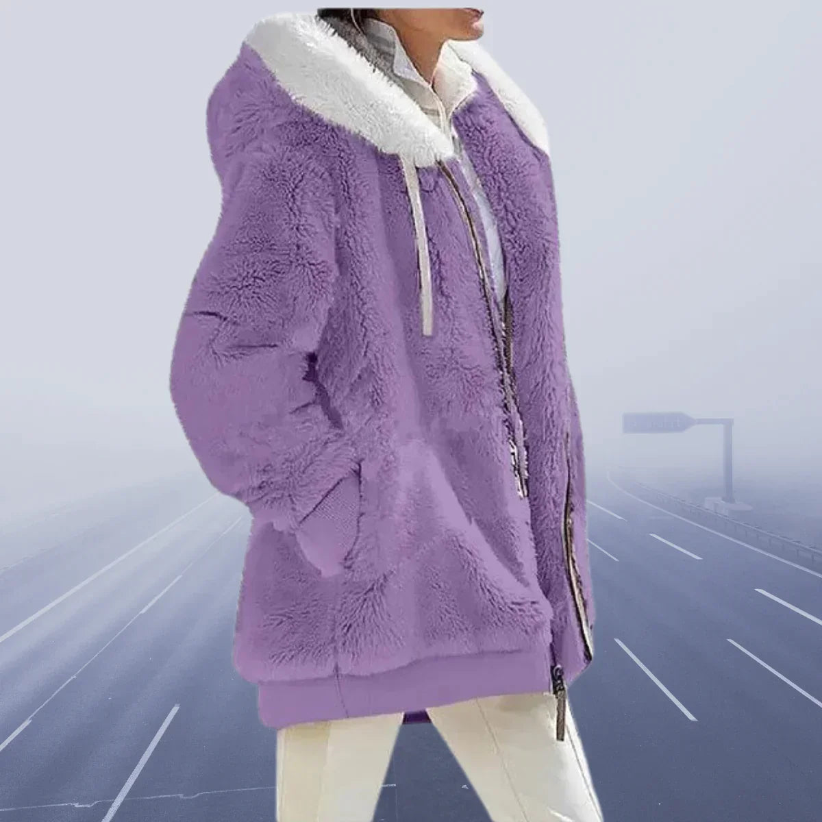 Jacket - Polyester Blend Hood And Soft Warm Stretch Shape