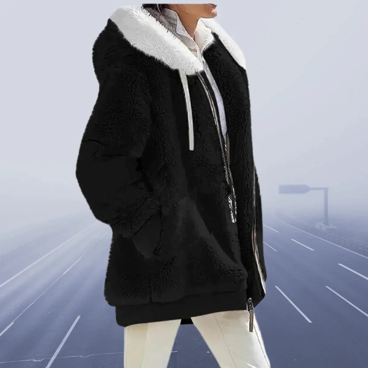Jacket - Polyester Blend Hood And Soft Warm Stretch Shape