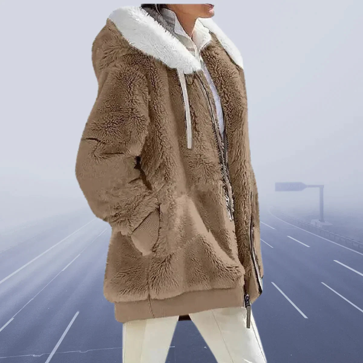 Jacket - Polyester Blend Hood And Soft Warm Stretch Shape