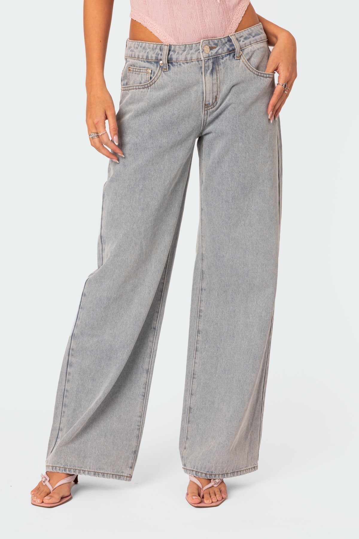 Jeans - Denim Blend Wide Leg With Bow And Roomy Fit