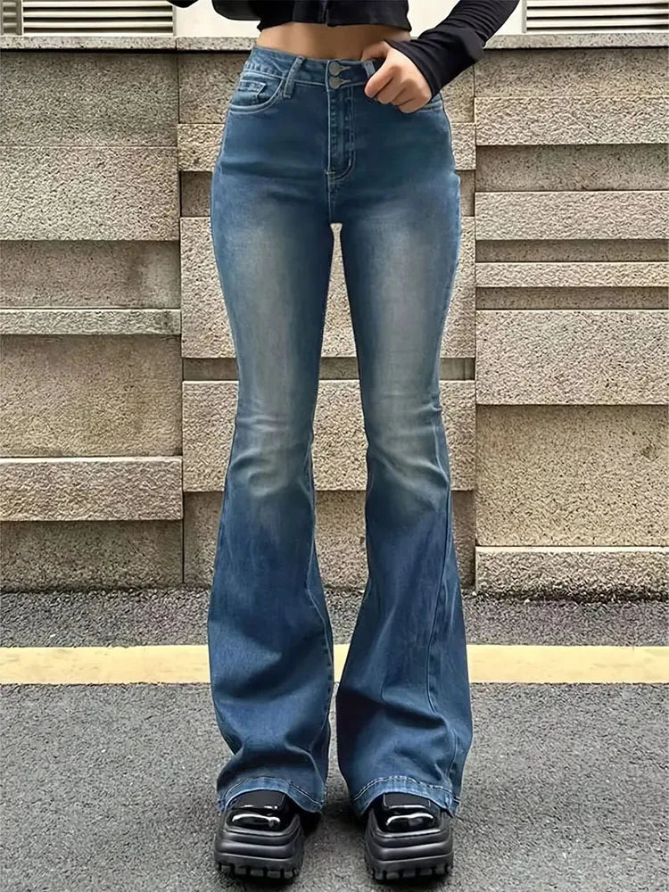 Jeans – Polyester Blend High Waist Flare & Roomy Lower Leg