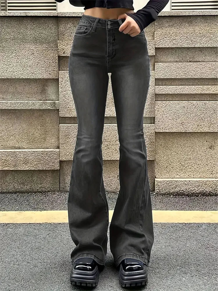 Jeans – Polyester Blend High Waist Flare & Roomy Lower Leg