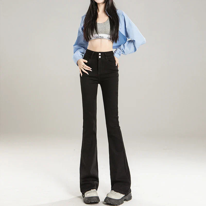Jeans – Polyester Blend High Waist Flare & Roomy Lower Leg