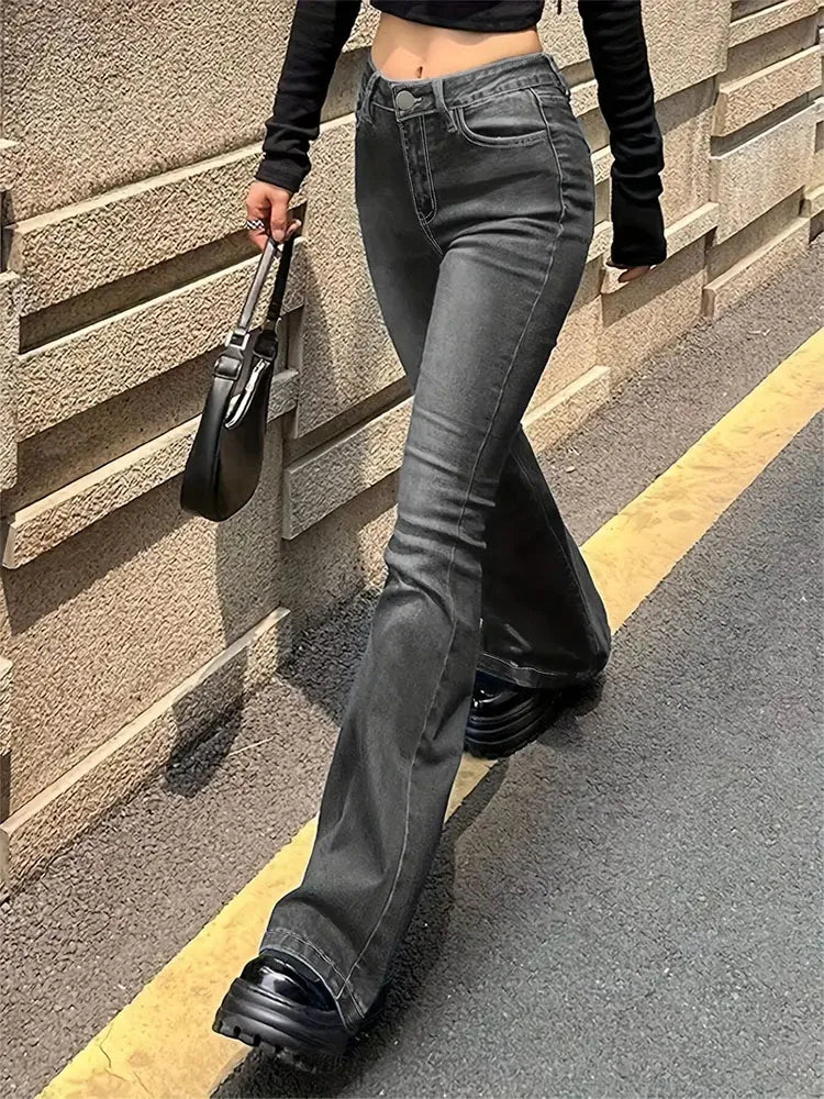 Jeans – Polyester Blend High Waist Flare & Roomy Lower Leg