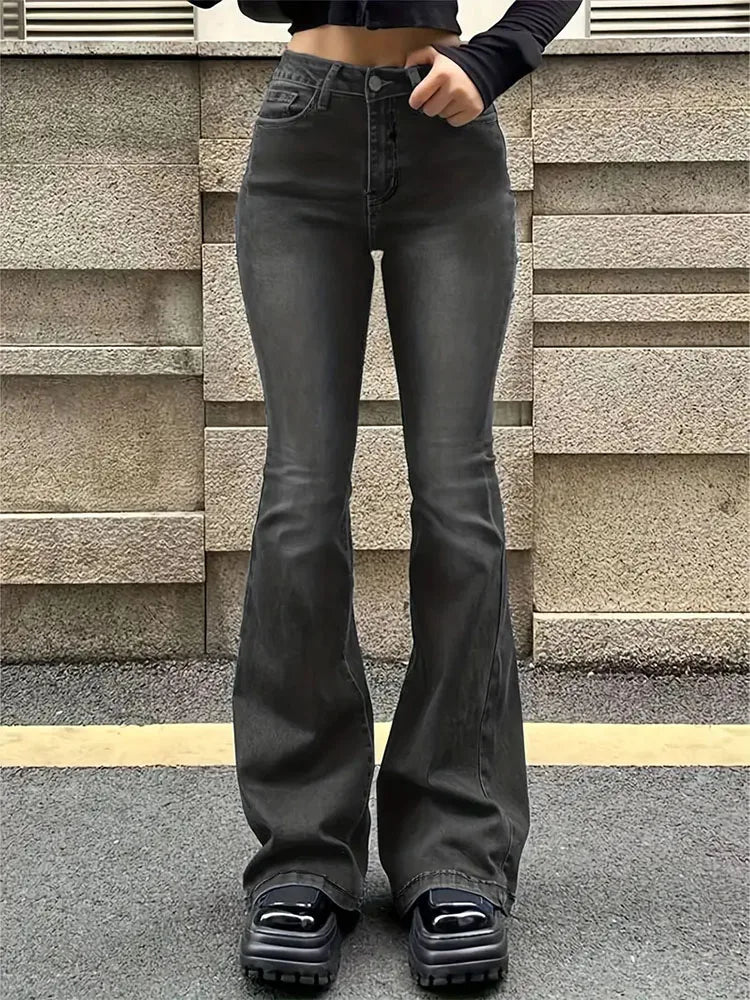 Jeans – Polyester Blend High Waist Flare & Roomy Lower Leg