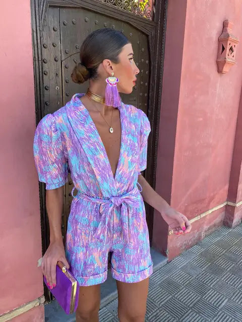 Jumpsuit - Light Blend V Neck Short Sleeves & Easy Movement