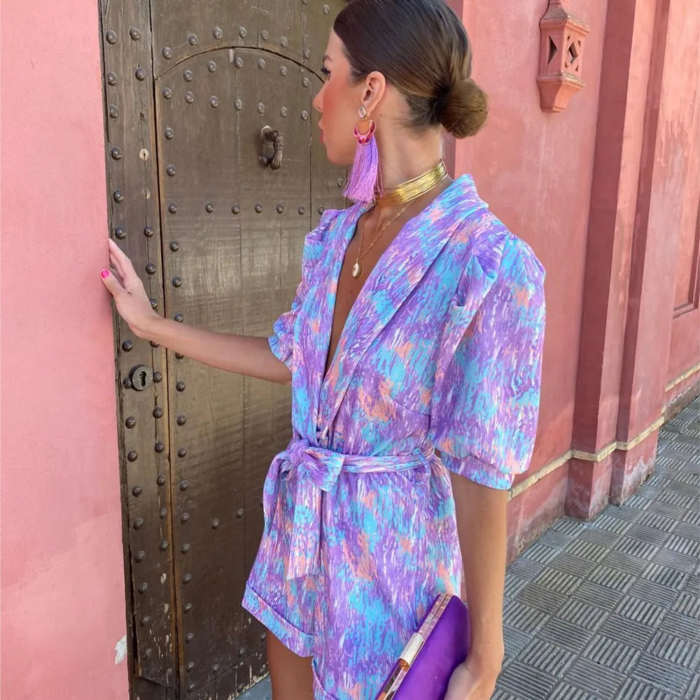 Jumpsuit - Light Blend V Neck Short Sleeves & Easy Movement