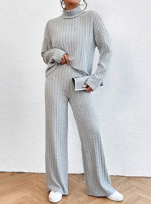 Knit Blend Set - Turtleneck Top & Tailored Stretch Pants
