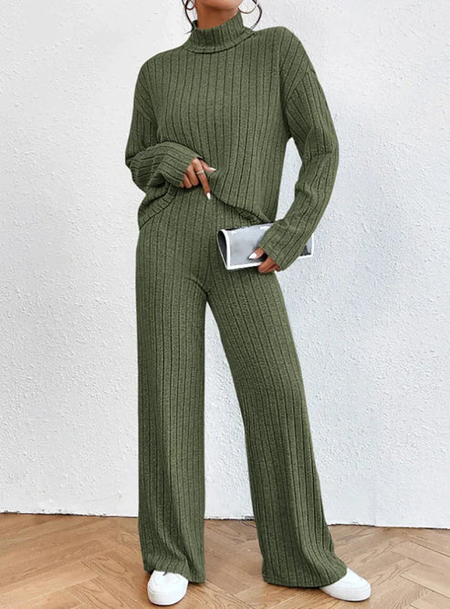 Knit Blend Set - Turtleneck Top & Tailored Stretch Pants
