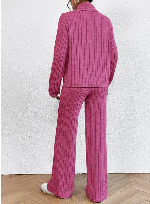 Knit Blend Set - Turtleneck Top & Tailored Stretch Pants