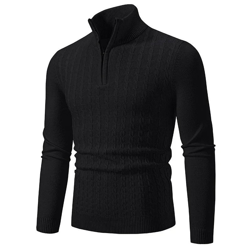 Knit Blend Sweater - Cable Texture & Adjustable Neck