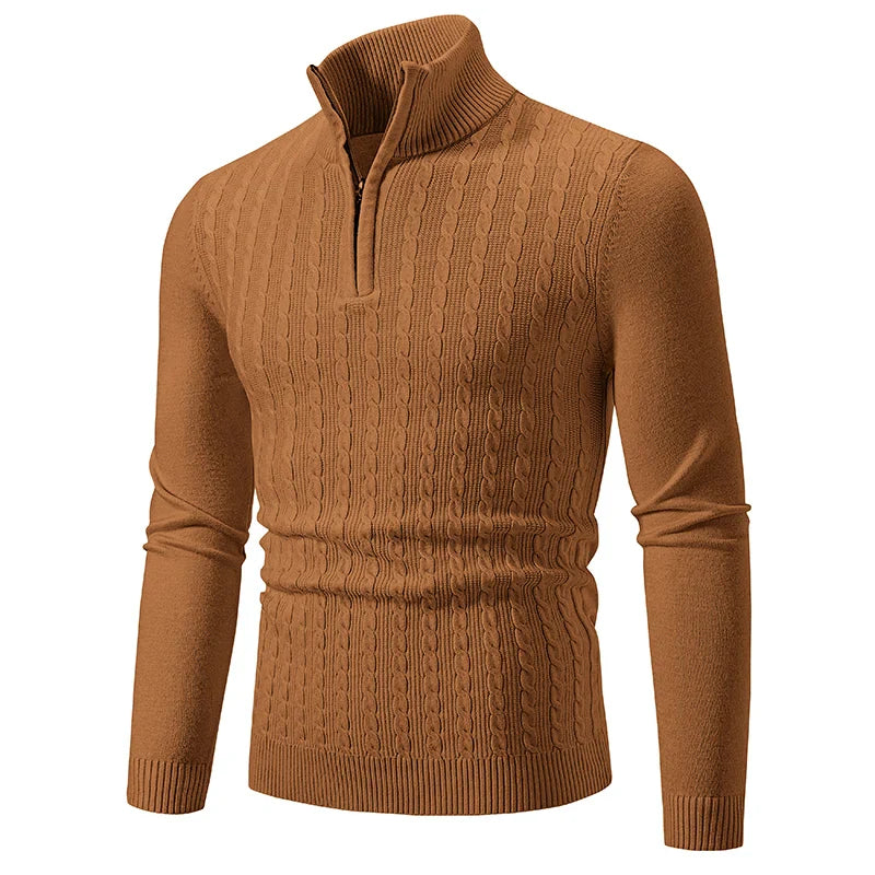 Knit Blend Sweater - Cable Texture & Adjustable Neck