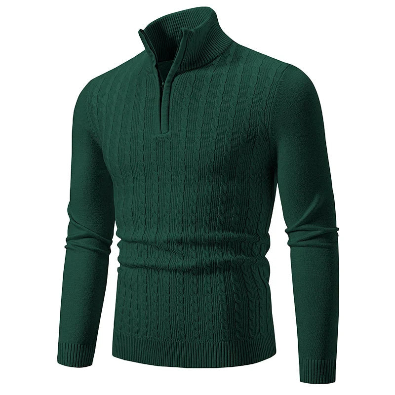 Knit Blend Sweater - Cable Texture & Adjustable Neck