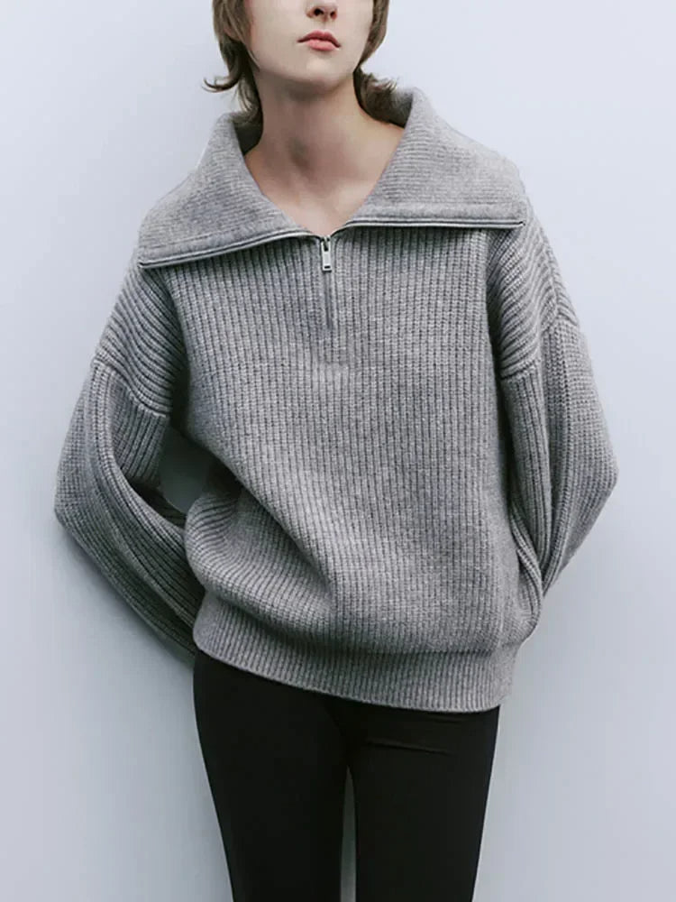 Knit Blend Sweater - Loose Zip Relaxed Fit & Easy On Off