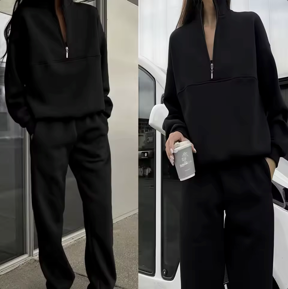 Knit Blend Sweater Set - Long Top & Easy Movement Fit