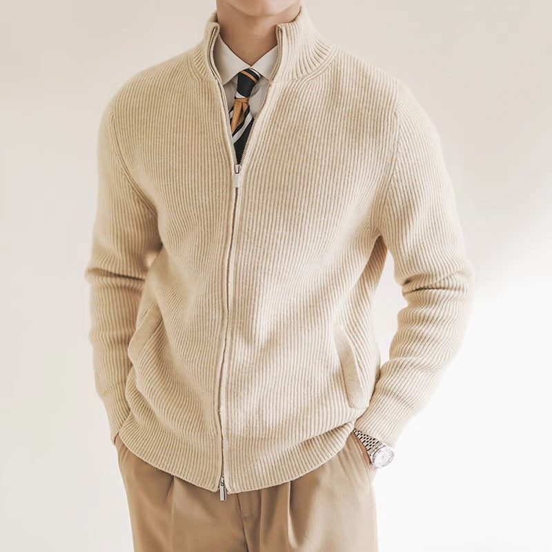 Knit Cardigan - Ribbed Knit Surface And Flexible Shape